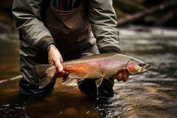 Fisherman With Trout Catch
