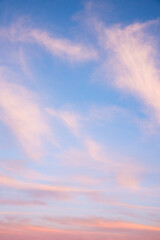 evening sky with soft pastel clouds, vertical shot