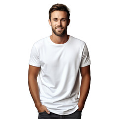 Fototapeta premium A young man in a white T-shirt / PNG, transparent background