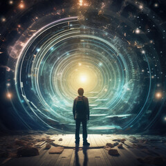 Time traveling portal room with swirling vortexes - obrazy, fototapety, plakaty