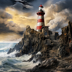 Lighthouse perched on a rugged windswept cliff