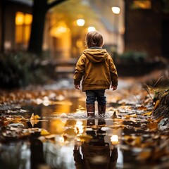 little child playing in the park in autumn