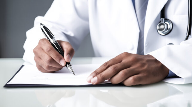 A doctor's hand gently holds a sleek pen, showcasing their refined taste in writing instruments.