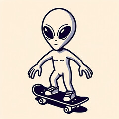 Obraz na płótnie Canvas Alien On A SkateBoard Cartoon Illustration