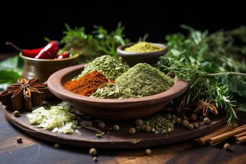 Selection Of Herbs And Spices. Сoncept Culinary Herbs, Medicinal Herbs, Aromatic Spices, Exotic...