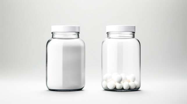 In the image, two white prescription pill bottles stand against a plain background, showcasing the contrast between health and illness.