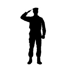 Silhouette of a saluting American soldier - vector illustration