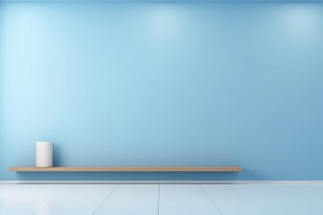 Universal Minimalistic Blue Background For Presentation, Featuring Light Blue Wall In The Interior With Beautiful Builtin Lighting And Smooth Floor
