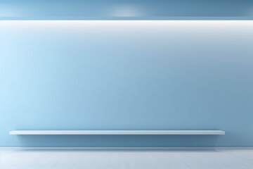 Universal Minimalistic Blue Background For Presentation, Featuring Light Blue Wall In The Interior With Beautiful Builtin Lighting And Smooth Floor