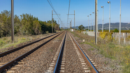Looking down a railway track into the distance