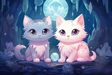 Bewitching moonstone cats, their eyes shimmering with lunar light and mystery - Generative AI