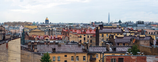 Naklejka premium top view of the city roofs in the historical center of Saint Petersburg