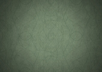Fototapeta premium Hand-drawn unique abstract symmetrical seamless ornament. Dark semi transparent green on a light warm green with vignette of a darker background color. Paper texture. A4. (pattern: p10-1b)