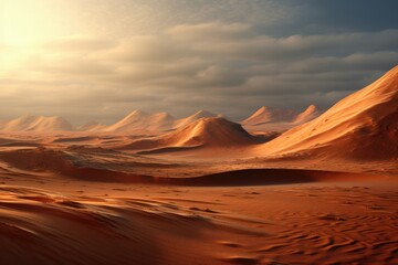 Naklejka premium Dunes of fine, iridescent dust shimmer across uncharted terrains.