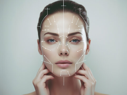 Woman facial identification female biometric beauty person face futuristic technology concept young