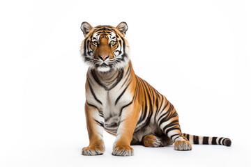 Obraz premium Wildlife and animal concept. Tiger isolated on white background. Generative AI