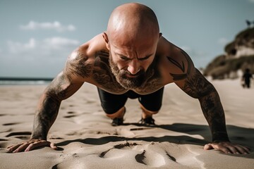 Bearded man standing on sandy beach