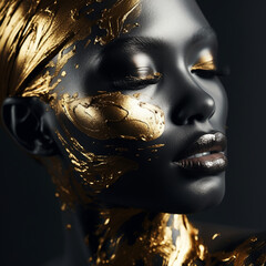 african model with gold makeup