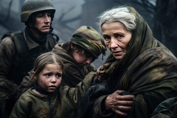 Fototapeta premium A group of people standing in solidarity during a war protest created with Generative AI technology