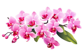 Fototapeta na wymiar Twig with orchid flowers in delicate pink color isolated on white background flat illustration