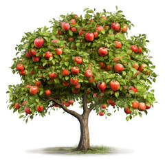 Apple tree with fruits apples isolated on white background illustration