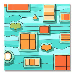 Pool tiles quirky doodle pattern, background, cartoon, vector, whimsical Illustration