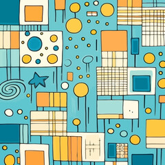 Pool tiles quirky doodle pattern, background, cartoon, vector, whimsical Illustration