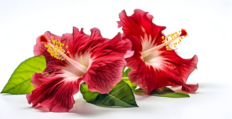 beautiful red color hibiscus flowers isolated on white background. - obrazy, fototapety, plakaty