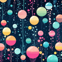 Underwater bubbles quirky doodle pattern, background, cartoon, vector, whimsical Illustration