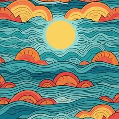 Sun reflections on water quirky doodle pattern, background, cartoon, vector, whimsical Illustration