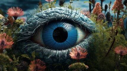 Blue eyes natural transparent glowing illustration picture AI generated art
