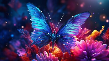 Fototapeta na wymiar Crystal colorful butterfly sitting flower high resolution wallpaper image AI generated art