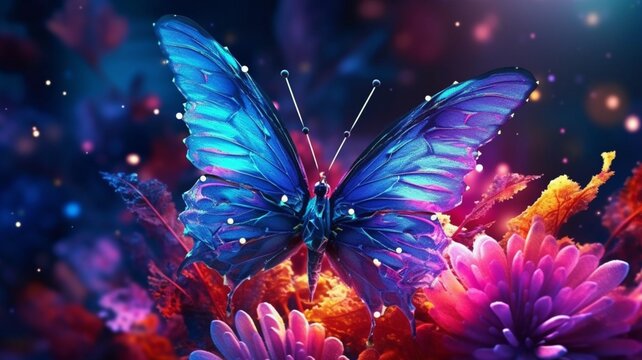 Crystal colorful butterfly sitting flower high resolution wallpaper image AI generated art