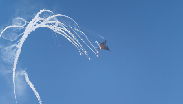 Ostrava, Czechia - 16th September 2023 - NATO Days airshow - F16 fighter jet on an airshow