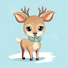 Cute reindeer for christmas with snow vector