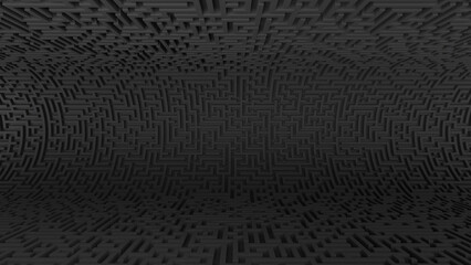 Futuristic background with bended black maze pattern. 3d rendered technology background.