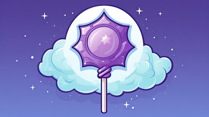  a purple lollipop sitting on top of a cloud.  generative ai