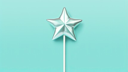  a silver star shaped lollipop on a blue background.  generative ai