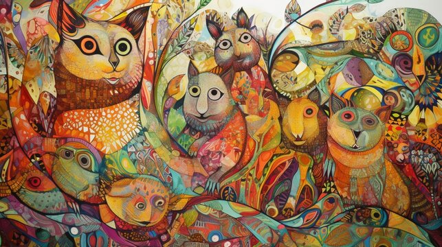 Many mouse animal colorful abstract drawing art AI Generated