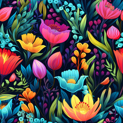 spring themed repeatable background, seamless and artistic flower backdrop