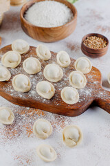 Russian homemade meat dumplings pelmeni.