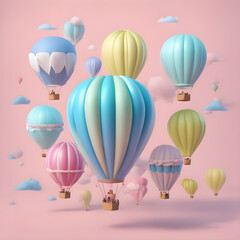 colorful hot air balloons against isolated color background abstract balloon art poster