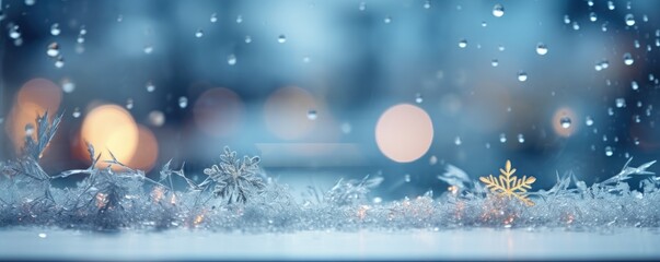 Fototapeta na wymiar Frozen snowflakes on the glass. Beautiful Christmas background.