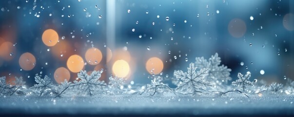 Obraz na płótnie Canvas Frozen snowflakes on the glass. Beautiful Christmas background.