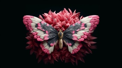 Pink butterfly sitting on beautiful flowers wallpaper picture AI generated art
