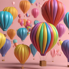 colorful hot air balloons against isolated color background abstract balloon art poster