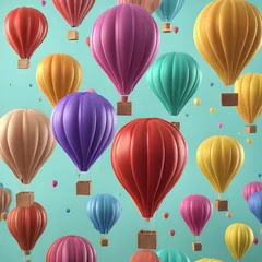 Papier Peint photo Lavable Montgolfière colorful hot air balloons against isolated color background abstract balloon art poster
