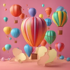 Fotobehang Luchtballon colorful hot air balloons against isolated color background abstract balloon art poster