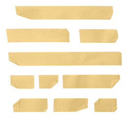 Collection of adhesive tape pieces with zigzag ends on transparent background	