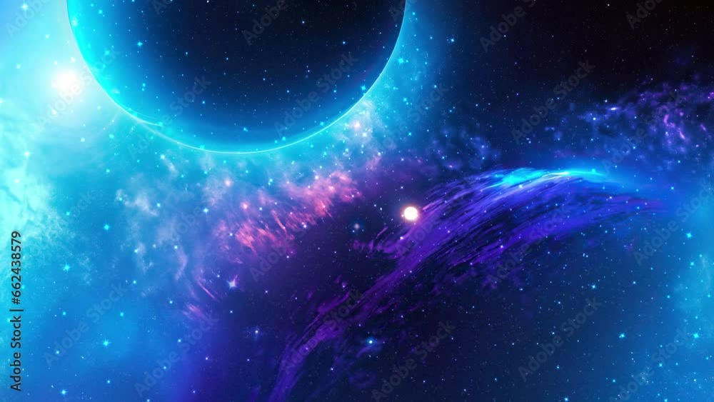 Poster galaxy and nebula. blue abstract space background. endless universe with stars and galaxies in outer